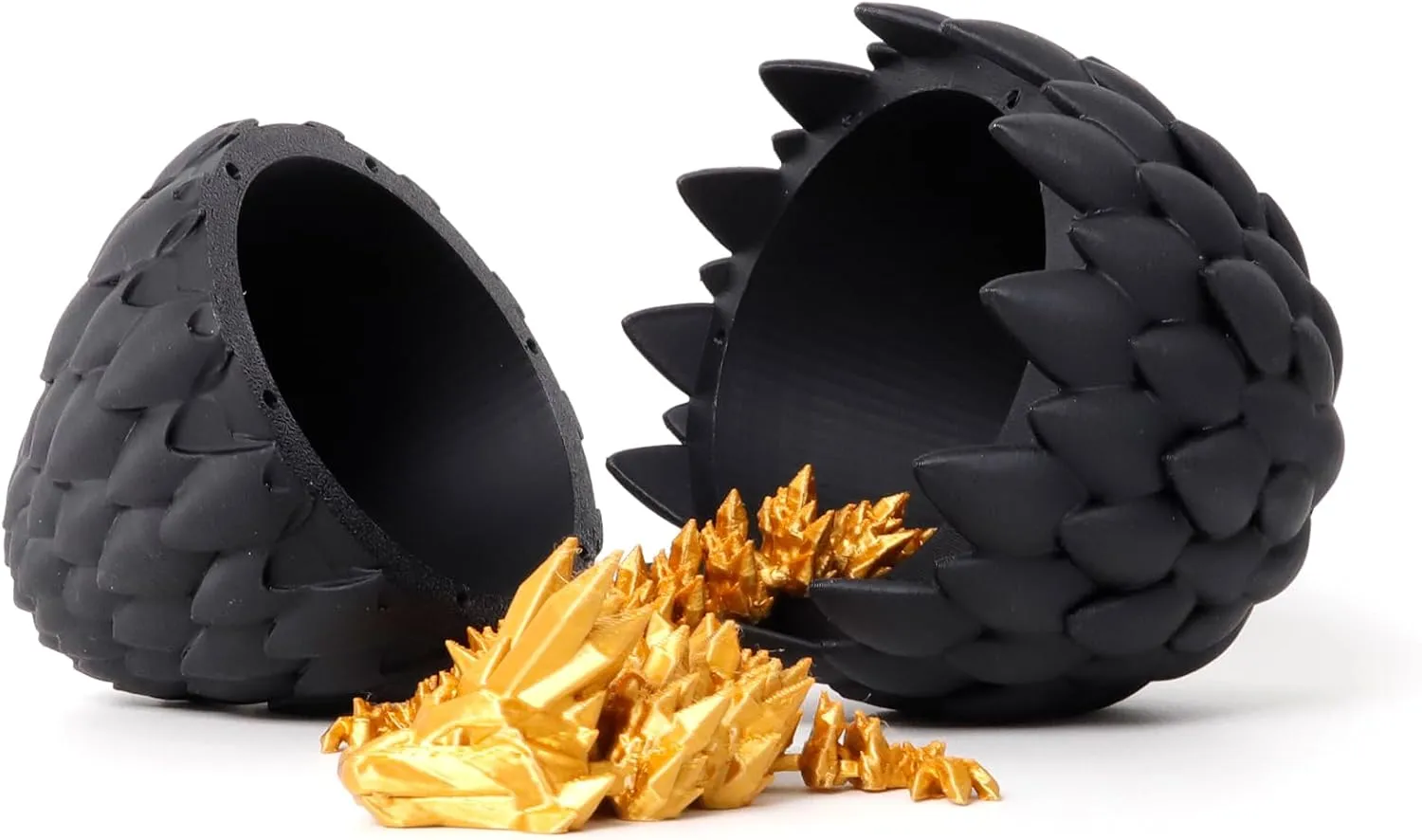 3D Printed Dragon Egg - Black Egg with Gold Dragon - Large Fidget Toy with Flexible Animal, 3D Printed Gift,Figurine Decor, Executive Desk Toy, Easter Basket Stuffers(12” Dragon)