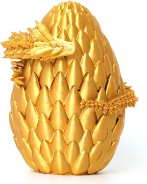 3D Printed Dragon Egg - Gold - Surprise Egg with 12" Flexible Crystal Dragon Inside, Mythical 3D Printed Gift Toy, Desk Executive Pet, Figurine Decor