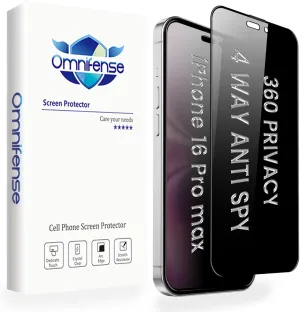 4 Way 360° Privacy Glass Screen Protector for iPhone 16 Pro Max, Horizontal and Vertical Anti Spy Tempered Glass Screen Film for Apple iPhone 16 Pro Max [6.9”]