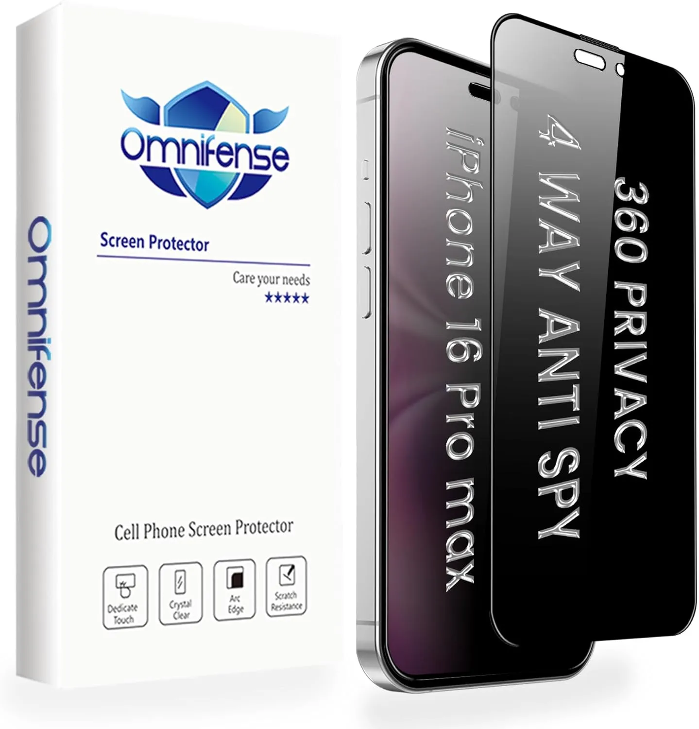 4 Way 360° Privacy Glass Screen Protector for iPhone 16 Pro Max, Horizontal and Vertical Anti Spy Tempered Glass Screen Film for Apple iPhone 16 Pro Max [6.9”]