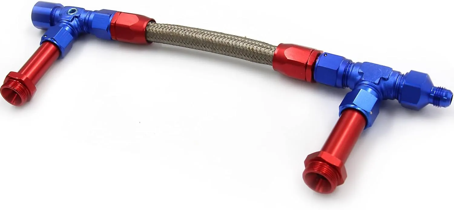 4150 Carburetor Fuel Line Kit 8AN Dual Feed to 7/8" Braided Dual Inlet for Holley Red Blue