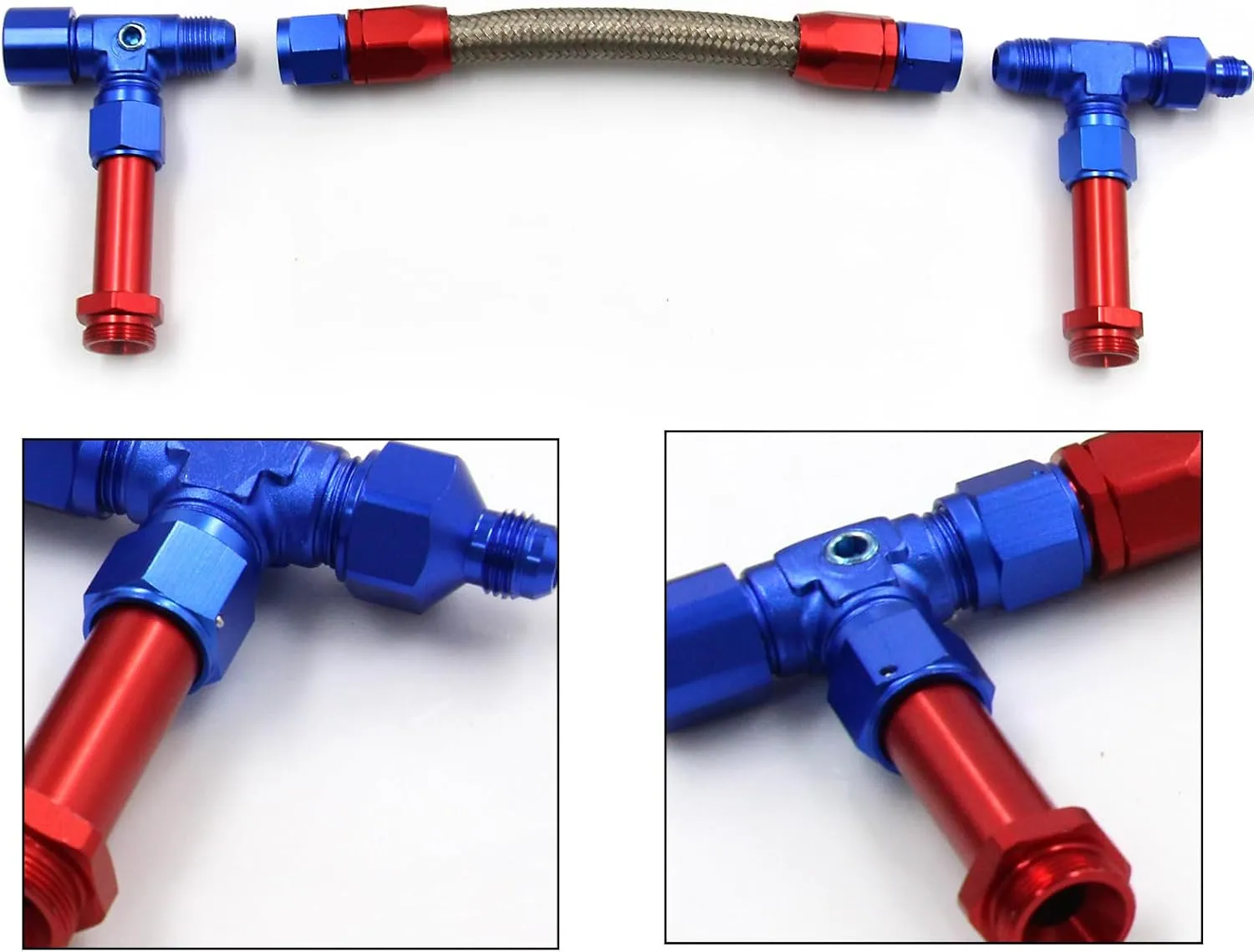 4150 Carburetor Fuel Line Kit 8AN Dual Feed to 7/8" Braided Dual Inlet for Holley Red Blue