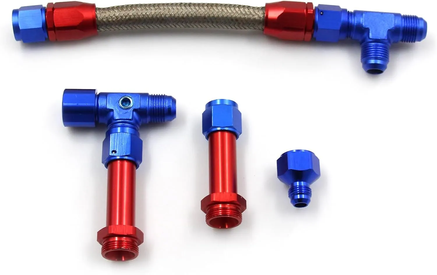 4150 Carburetor Fuel Line Kit 8AN Dual Feed to 7/8" Braided Dual Inlet for Holley Red Blue
