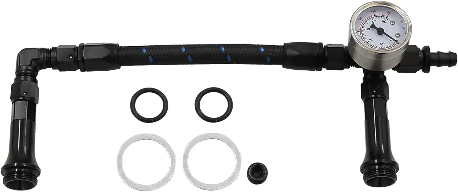 4150 Carburetor Fuel Line Kit AN6 Dual Feed Fuel Line with Pressure Gauge for Holley Black with Pattern