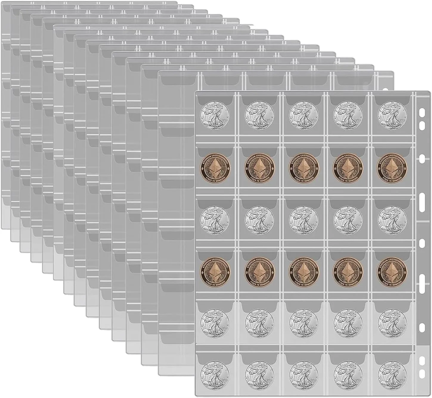 450 Pockets Coin Binders Pages Coin Collecting Pages Coin Flips Standard Coin Pocket Pages for Coin Currency Collection Supplies (30 Pockets)