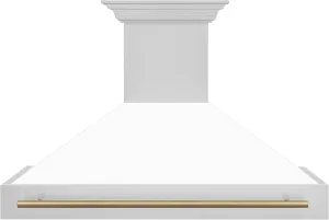 48" ZLINE Autograph Edition Stainless Steel Range Hood with White Matte Shell and Champagne Bronze Handle (8654STZ-WM48-CB)