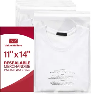 500 11x14 Suffocation Warning Self Seal Flap Tape Clear ValueMailers Poly Bags Cello Cellophane Polypropylene OPP Bags 1.5 MIL