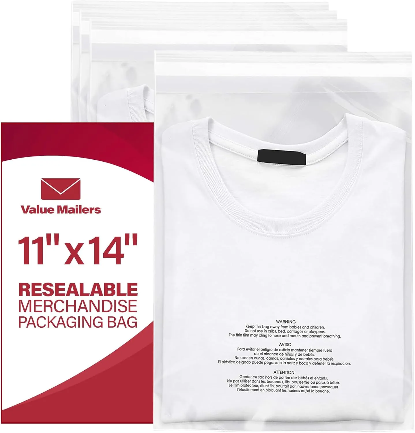 500 11x14 Suffocation Warning Self Seal Flap Tape Clear ValueMailers Poly Bags Cello Cellophane Polypropylene OPP Bags 1.5 MIL