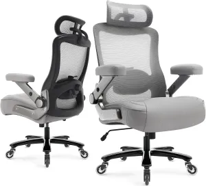 500lbs Big and Tall Office Chair- Heavy Duty Executive Computer Chair with 3D Flip Arms Large Wheels, Ergonomic Mesh High Back Desk Chair, Extra Wide Seat Adjustable Lumbar Support&Headrest