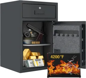 5.1 Cuft Safe Box With Drawer,Fireproof Waterproof, Home Safe With Waterproof Bag,Smart Alert&Silent Mode, Removable Shelf, 3 Unlock Methods,Fireproof Safes for Home, Office, Business