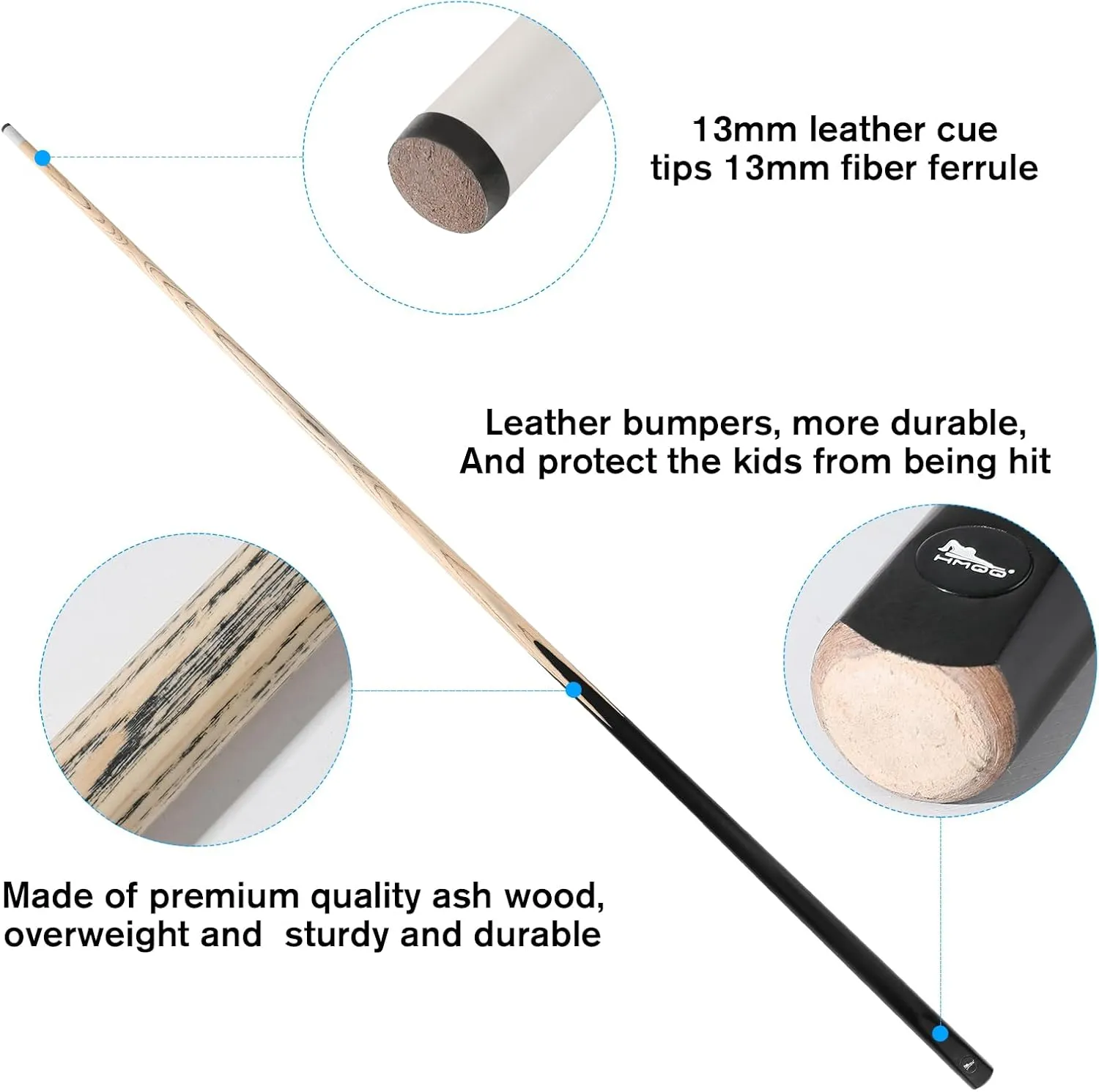 58" one Piece Pool cue Stick with 13MM Leather tip, Weight 20OZ Billiards cue Stick, Pool Stick Set of 4 or Set of 6