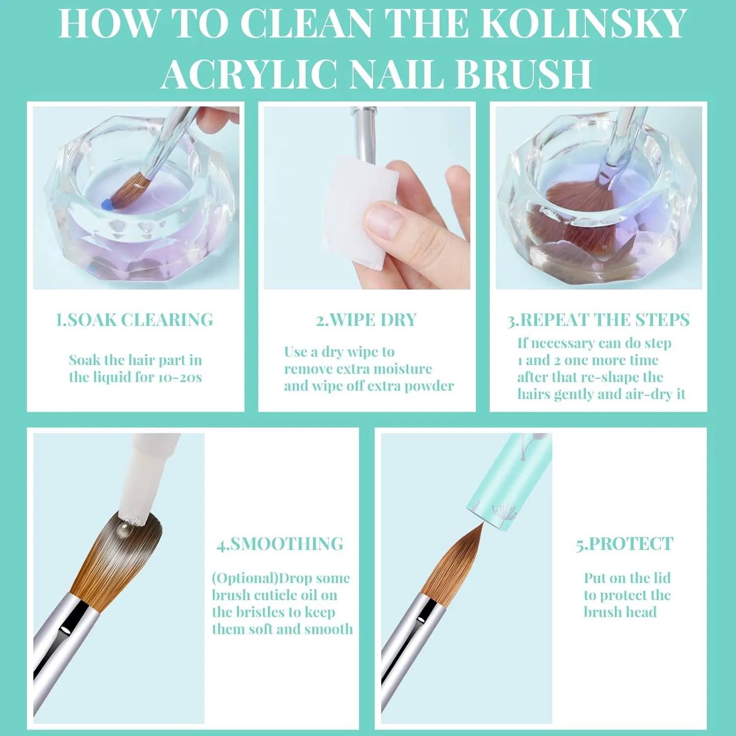 5PCS Acrylic Nail Brush Set, Size 4/8/12/14/16. Kolinsky Hair,Oval Crimped Pressed Shaped Acrylic Nail Brushes,Blue Metal Handle Acrylic Powder Brush Set Professional Manicure For DIY Home Salon
