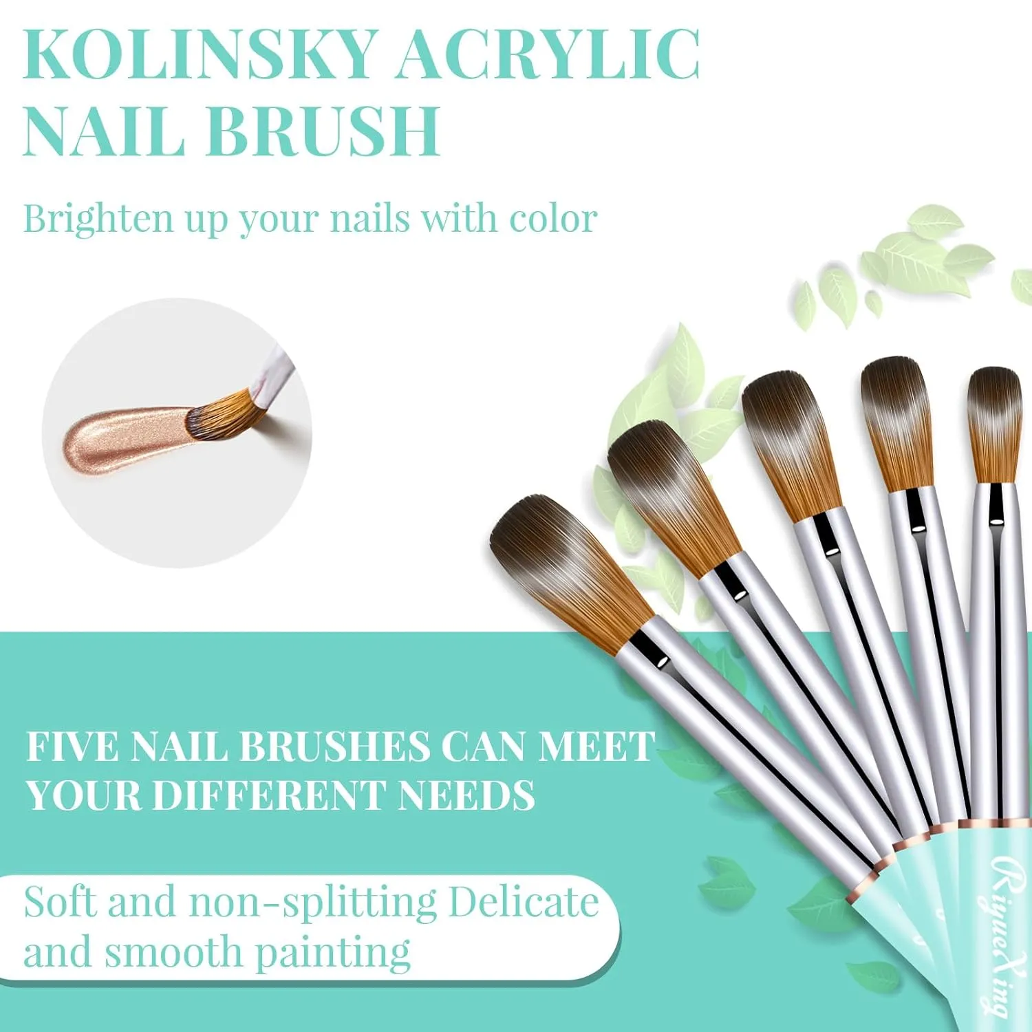 5PCS Acrylic Nail Brush Set, Size 4/8/12/14/16. Kolinsky Hair,Oval Crimped Pressed Shaped Acrylic Nail Brushes,Blue Metal Handle Acrylic Powder Brush Set Professional Manicure For DIY Home Salon