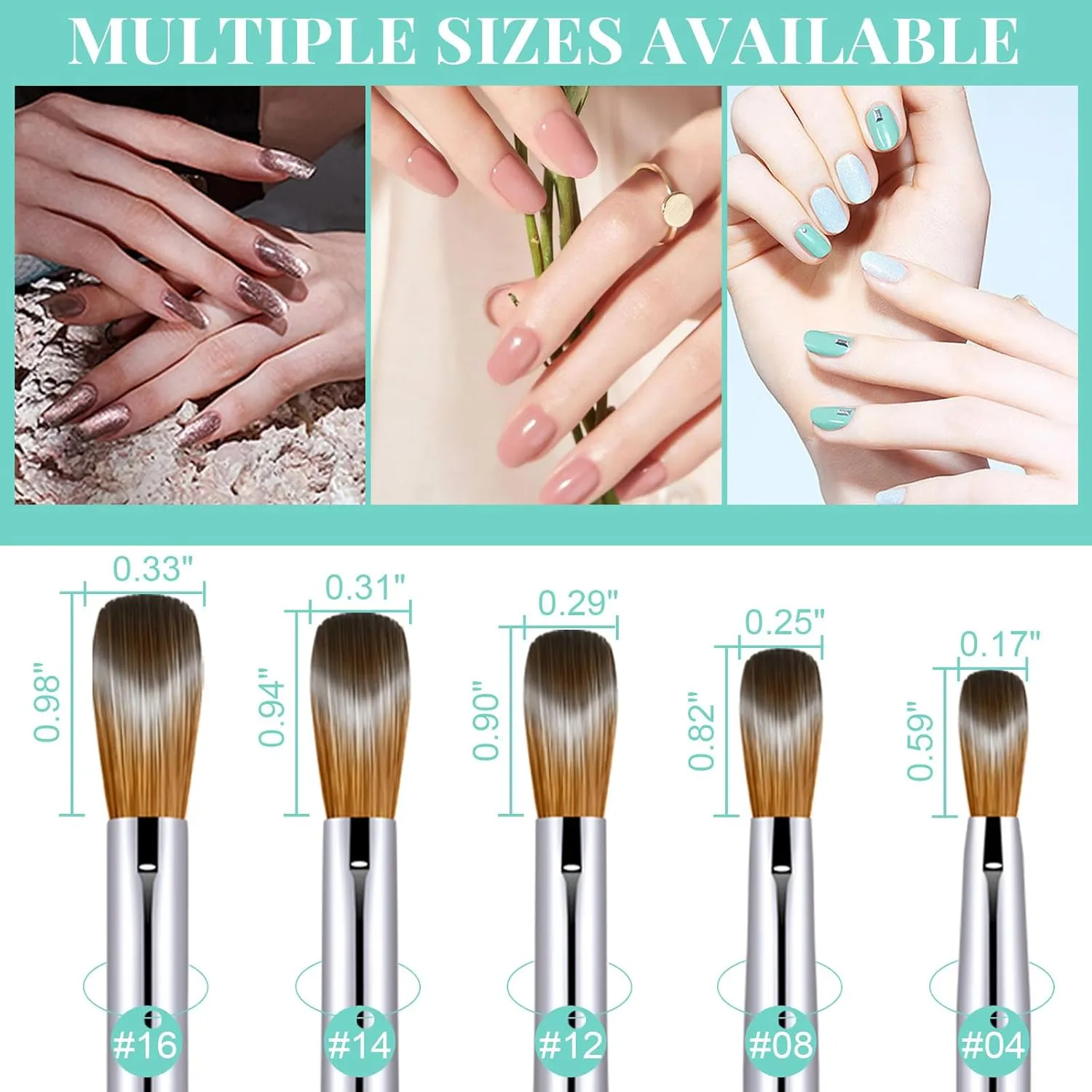 5PCS Acrylic Nail Brush Set, Size 4/8/12/14/16. Kolinsky Hair,Oval Crimped Pressed Shaped Acrylic Nail Brushes,Blue Metal Handle Acrylic Powder Brush Set Professional Manicure For DIY Home Salon