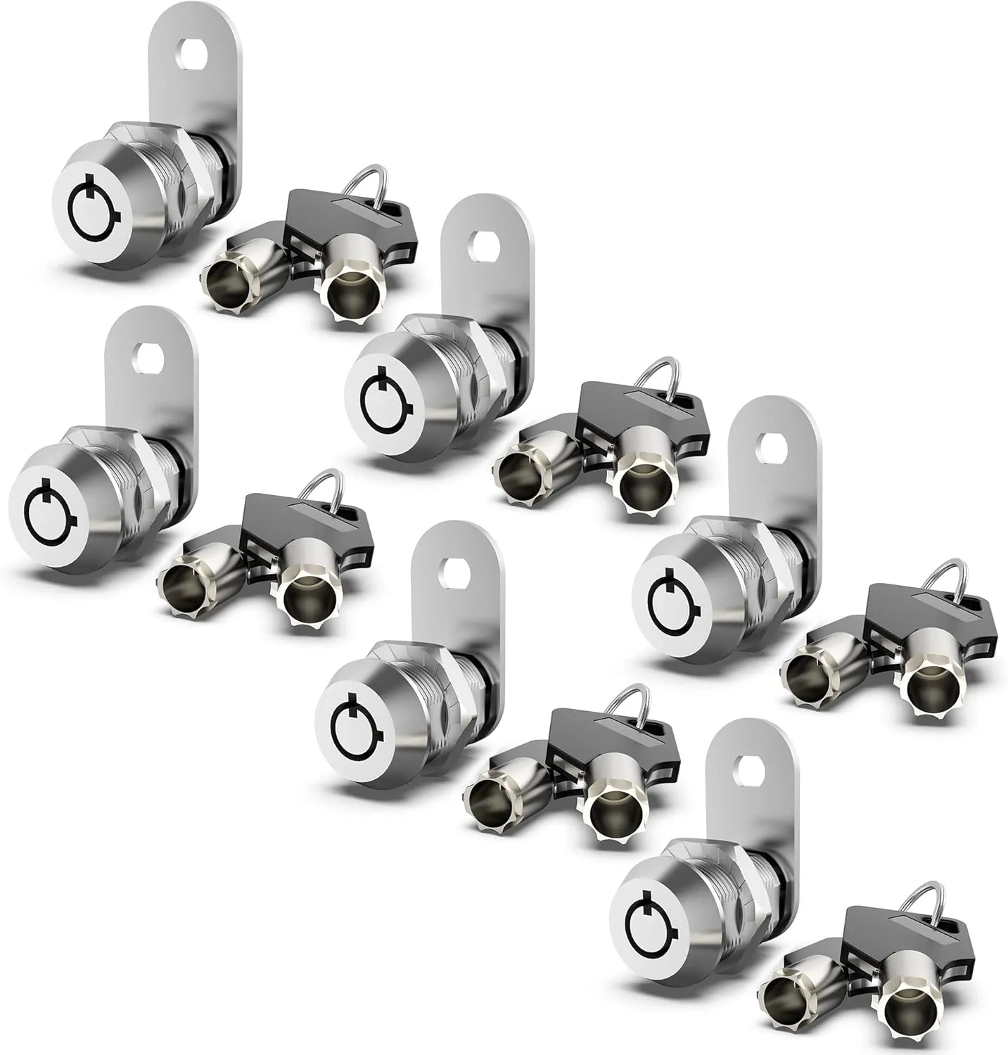 6 Pack Chrome Cam Locks - Keyed Alike, 5/8" RV Storage Lock Set for Compartment Door, Mailbox, Toolbox - Replacement Set Incudes 6 Locks