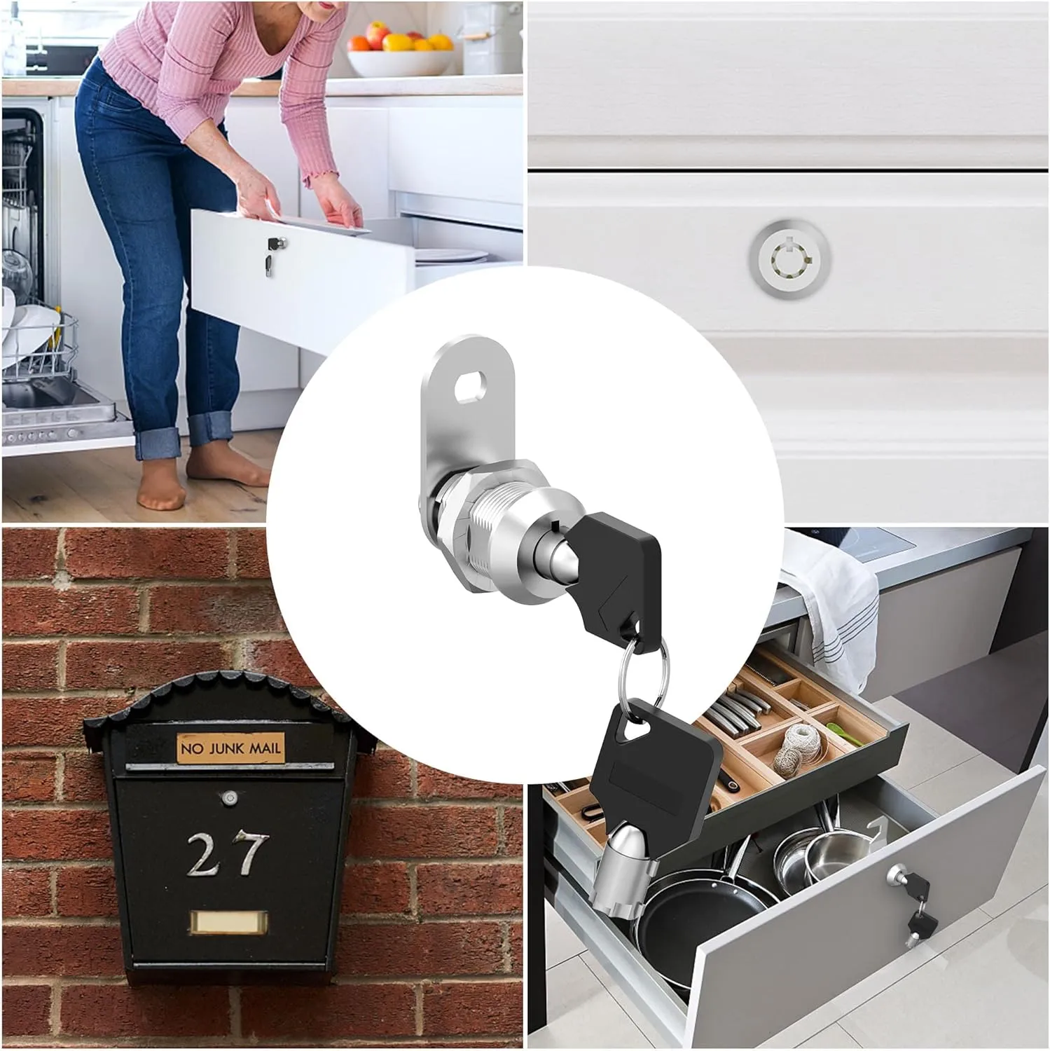 6 Pack Chrome Cam Locks - Keyed Alike, 5/8" RV Storage Lock Set for Compartment Door, Mailbox, Toolbox - Replacement Set Incudes 6 Locks