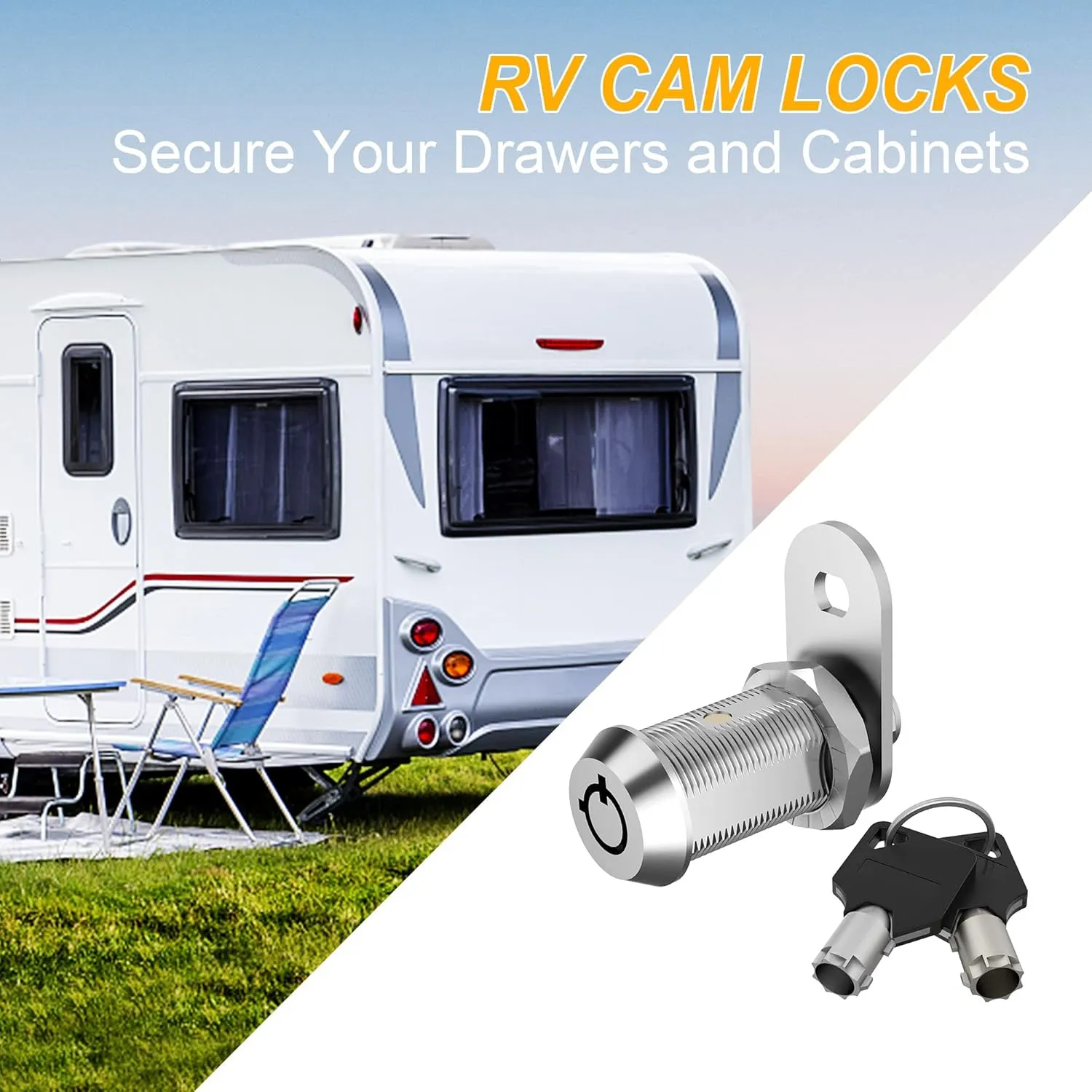 6 Pack Chrome Cam Locks - Keyed Alike, 5/8" RV Storage Lock Set for Compartment Door, Mailbox, Toolbox - Replacement Set Incudes 6 Locks