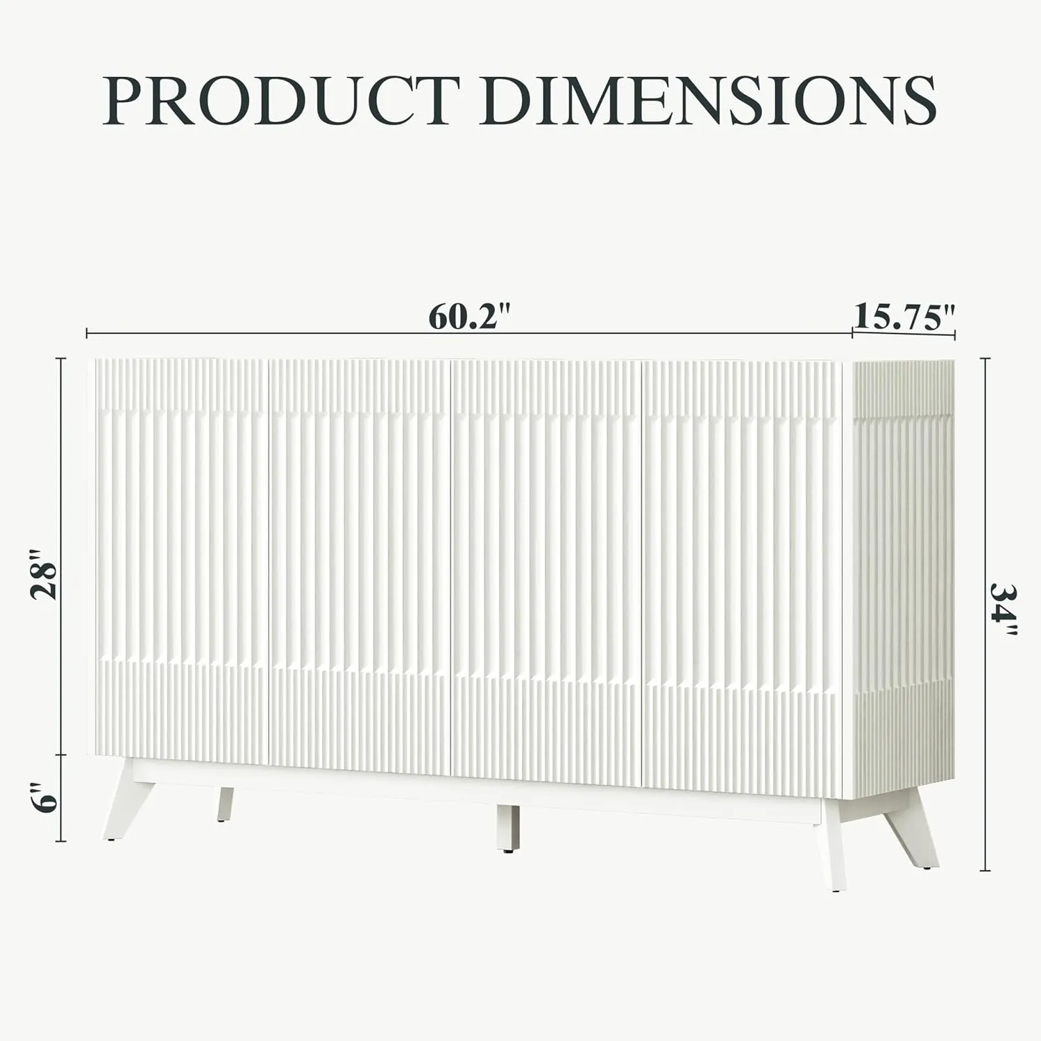 60" Length Fluted Sideboard Buffet Cabinet with Storage, Modern Credenza Accent Cabinet with 4 Doors, Wood Coffee Bar Media Console Cabinets for Kitchen Dining Living Room Entryway, White