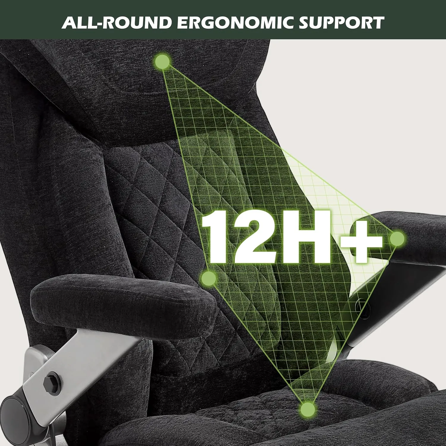 650lbs Big and Tall Office Chair with Thick Spring Cushion,5D Flip Arm Ergonomic Executive Office Chair Adjustable Lumbar Airbag&Extra Wide,Comfy Large Padded Heavy Duty Game Chair,Blackcloth