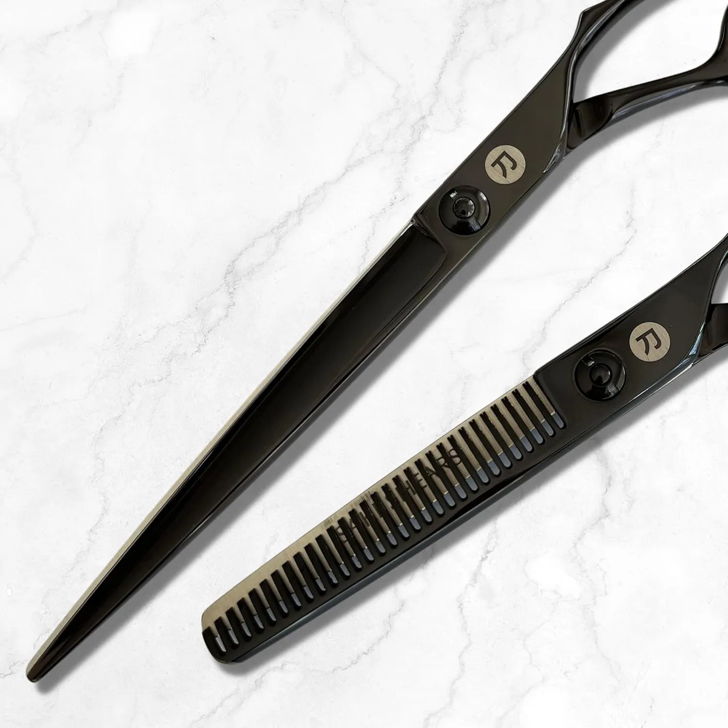 7" Black Saki Shears Katana Set of Professional Hair Scissors for Professional Use - Includes Cutting Scissors, Thinning Shears, Razor and Leather Case (7" Set of Hair Shears)