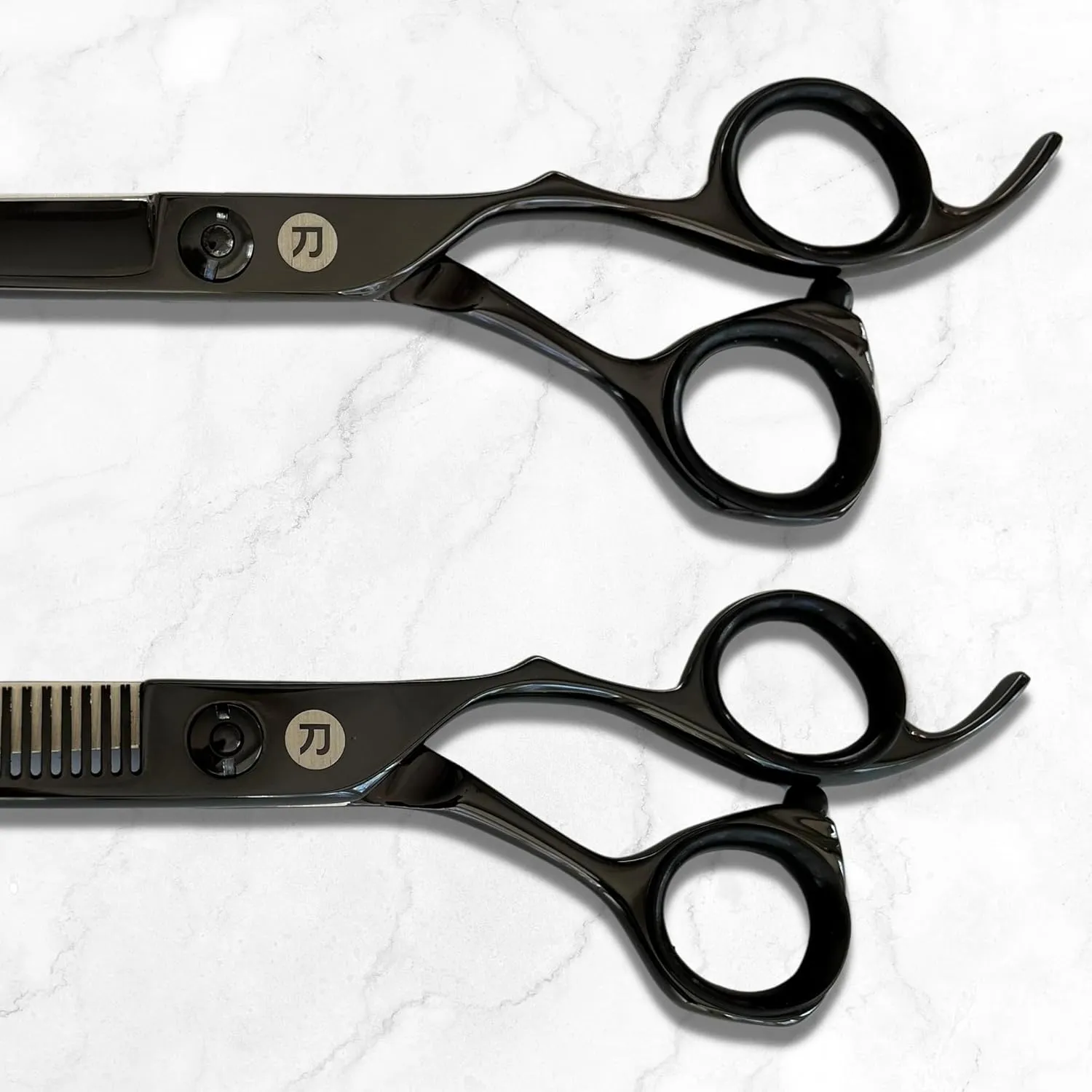7" Black Saki Shears Katana Set of Professional Hair Scissors for Professional Use - Includes Cutting Scissors, Thinning Shears, Razor and Leather Case (7" Set of Hair Shears)