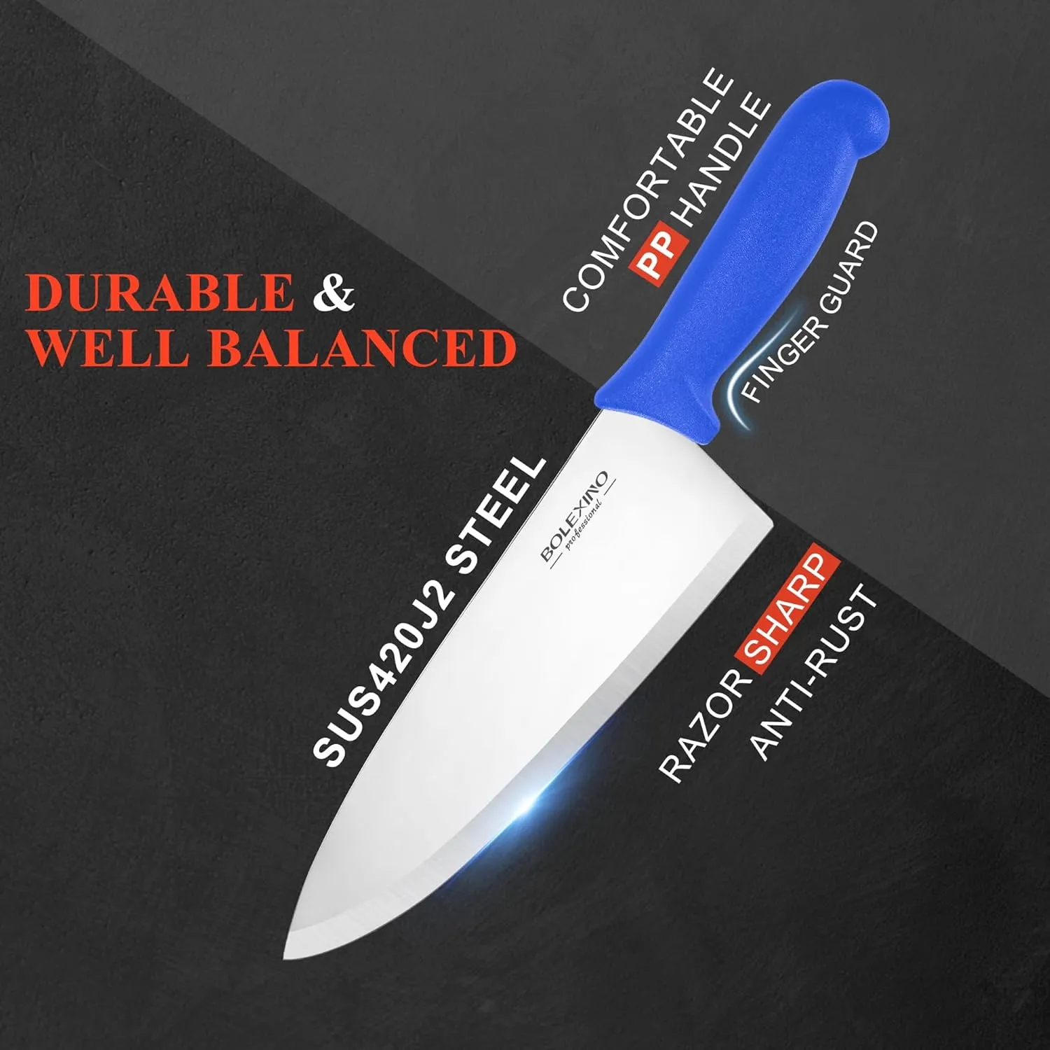 8 inch Japanese High Carbon Stainless Steel Chef Knife Set, Professional Extra Sharp Wide Cook Knife with Non-slip Ergonomic Handle, for Kitchen Home Restaurant