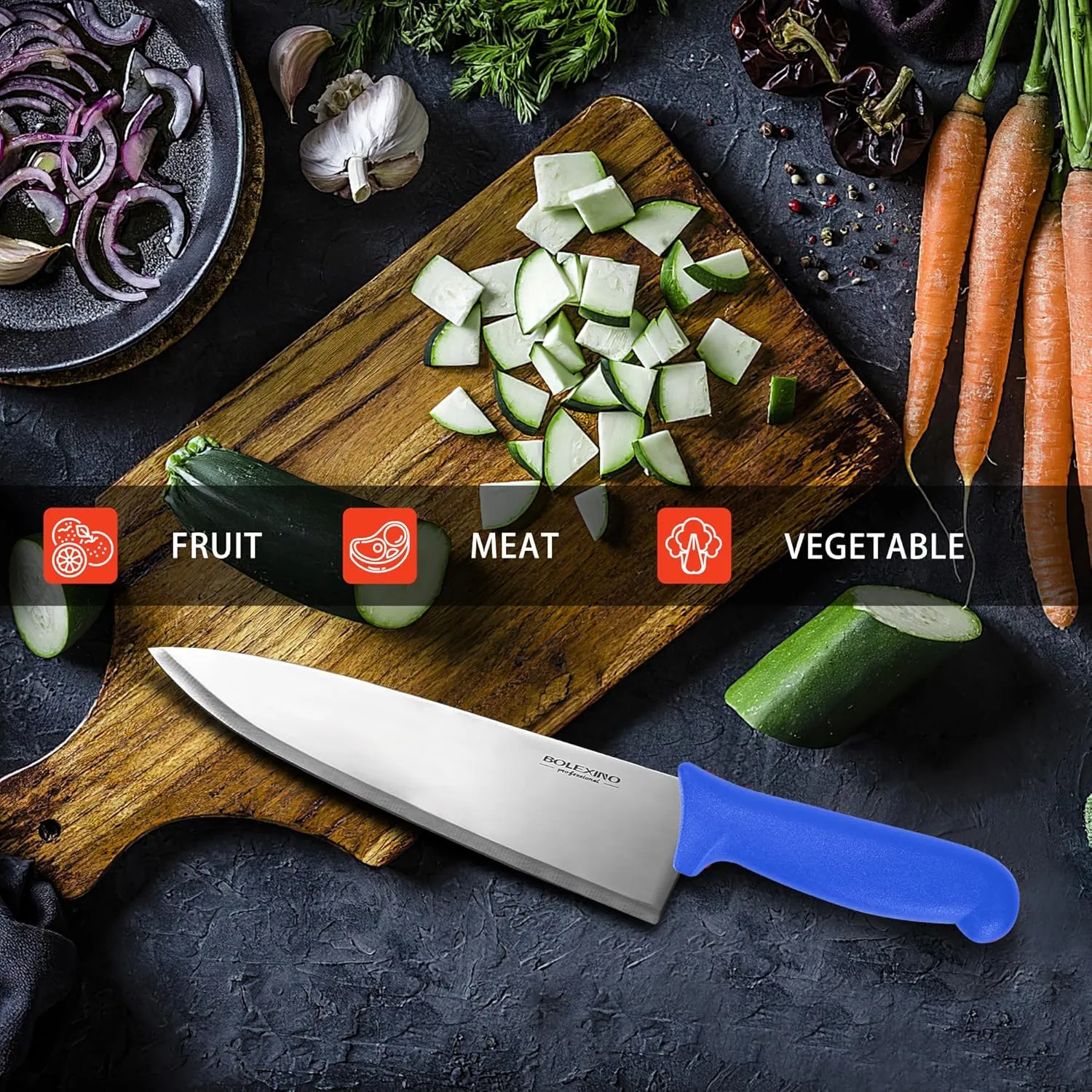 8 inch Japanese High Carbon Stainless Steel Chef Knife Set, Professional Extra Sharp Wide Cook Knife with Non-slip Ergonomic Handle, for Kitchen Home Restaurant