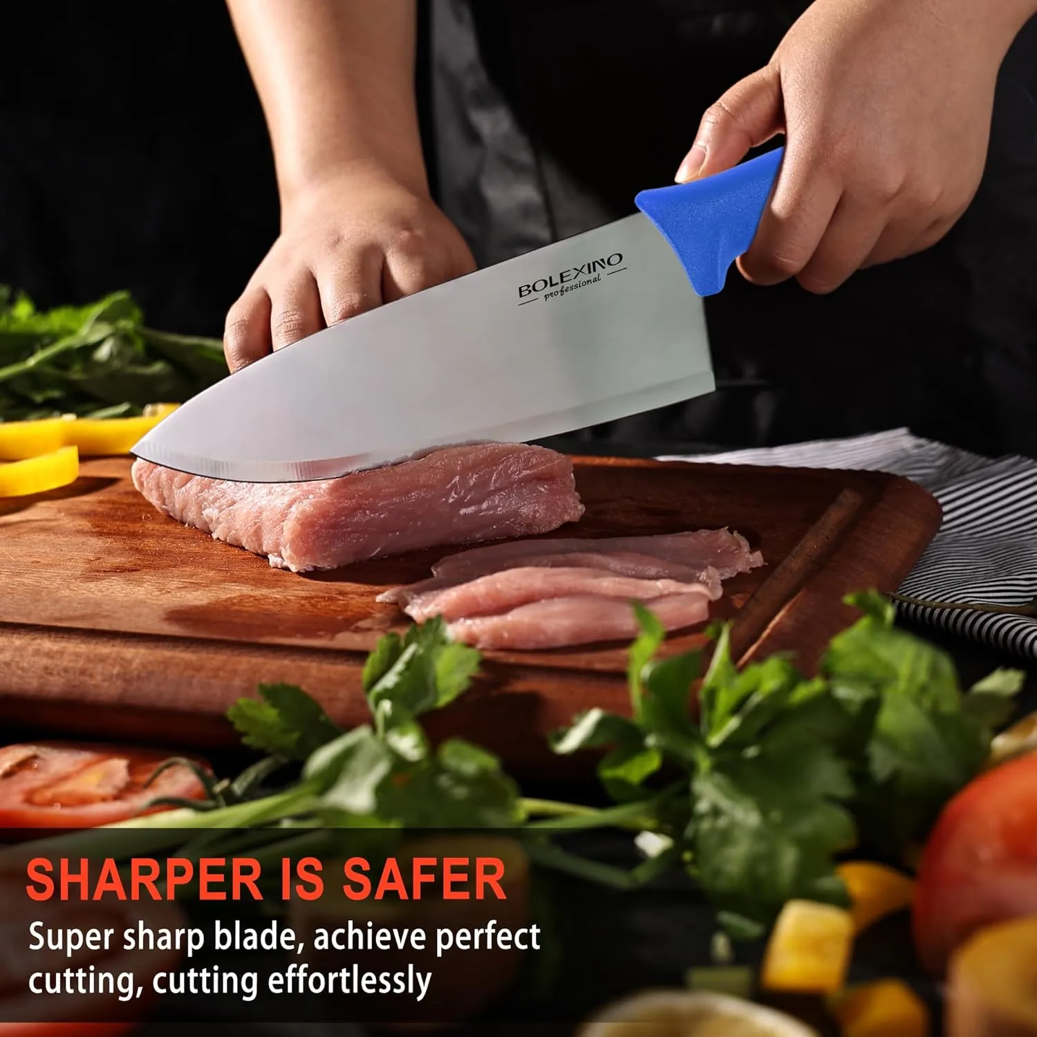 8 inch Japanese High Carbon Stainless Steel Chef Knife Set, Professional Extra Sharp Wide Cook Knife with Non-slip Ergonomic Handle, for Kitchen Home Restaurant