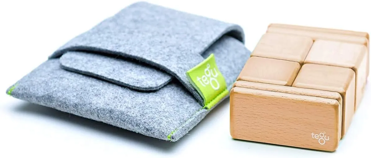8 Piece Tegu Pocket Pouch Magnetic Wooden Block Set, Natural