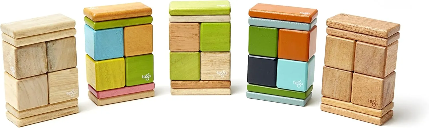 8 Piece Tegu Pocket Pouch Magnetic Wooden Block Set, Natural