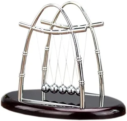 9 inch Newton's Cradle Desktop Toy, Silver Metal Frame with Wood Base, Kinetic Motion Balance Balls Home Decoration