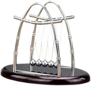 9 inch Newton's Cradle Desktop Toy, Silver Metal Frame with Wood Base, Kinetic Motion Balance Balls Home Decoration