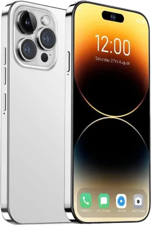 A15 Pro Max Cell Phones,Android 14.0 Unlocked Phone,8 256GB Smartphone,Support Dual SIM Dual Standby Face Recognition 6800mAh Ultra Long Life Battery-White
