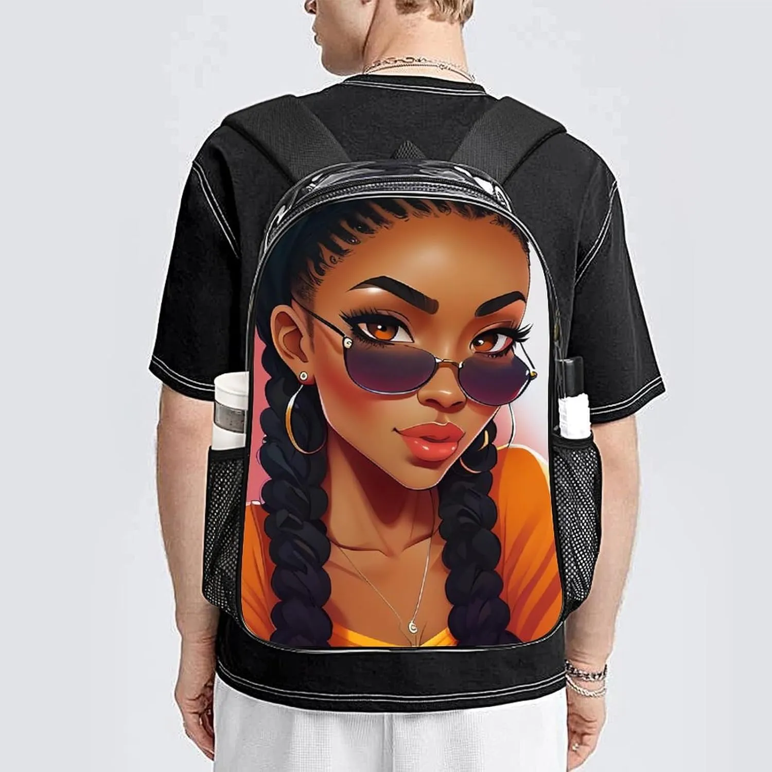 Abstract Black Women African American Women Art Rucksack Transparent Anti-Theft Multipurpose Bookbag Big Capacity Travel and Sport Backpack Rucksack With Side Pockets