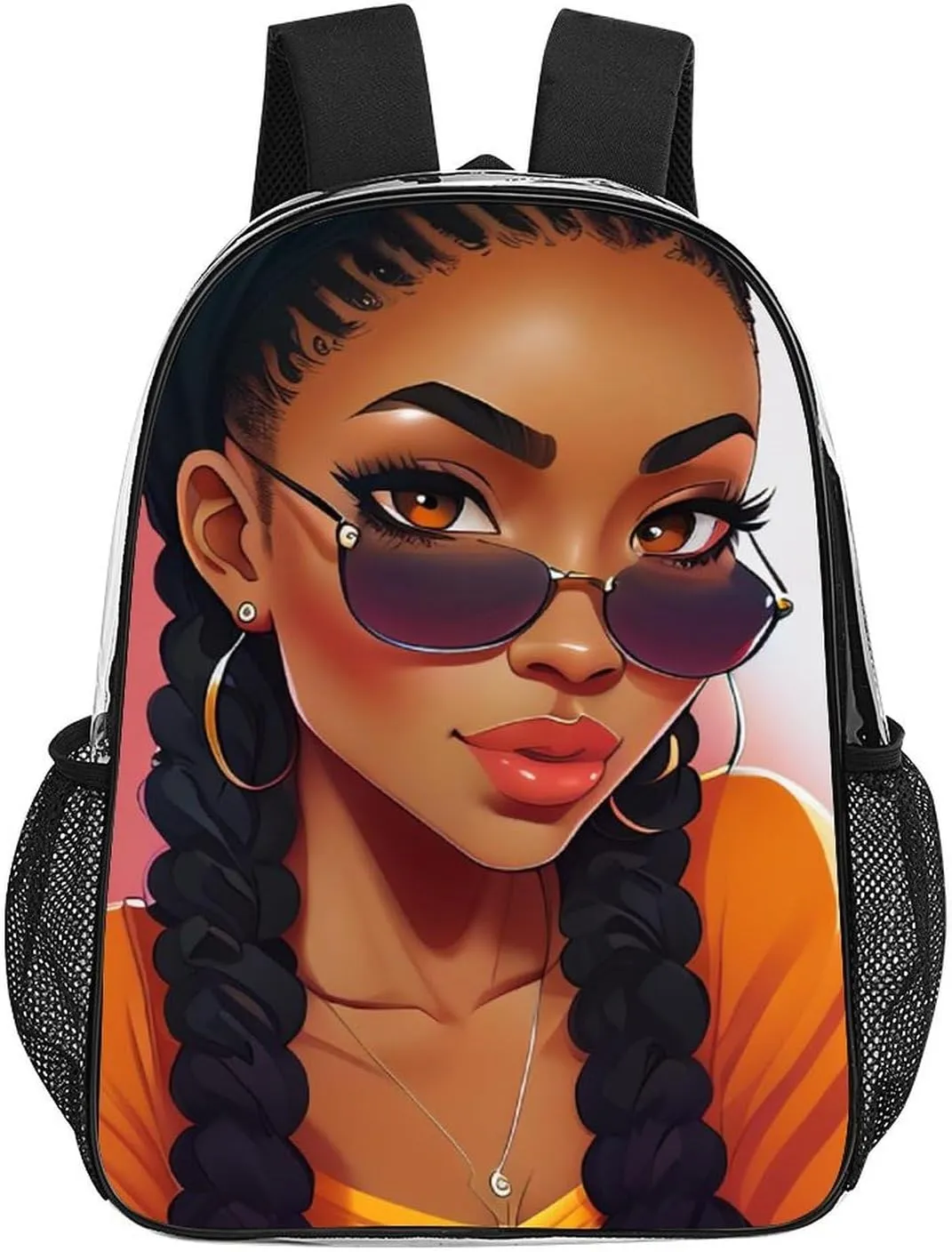 Abstract Black Women African American Women Art Rucksack Transparent Anti-Theft Multipurpose Bookbag Big Capacity Travel and Sport Backpack Rucksack With Side Pockets