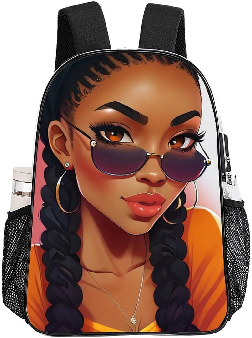 Abstract Black Women African American Women Art Rucksack Transparent Anti-Theft Multipurpose Bookbag Big Capacity Travel and Sport Backpack Rucksack With Side Pockets