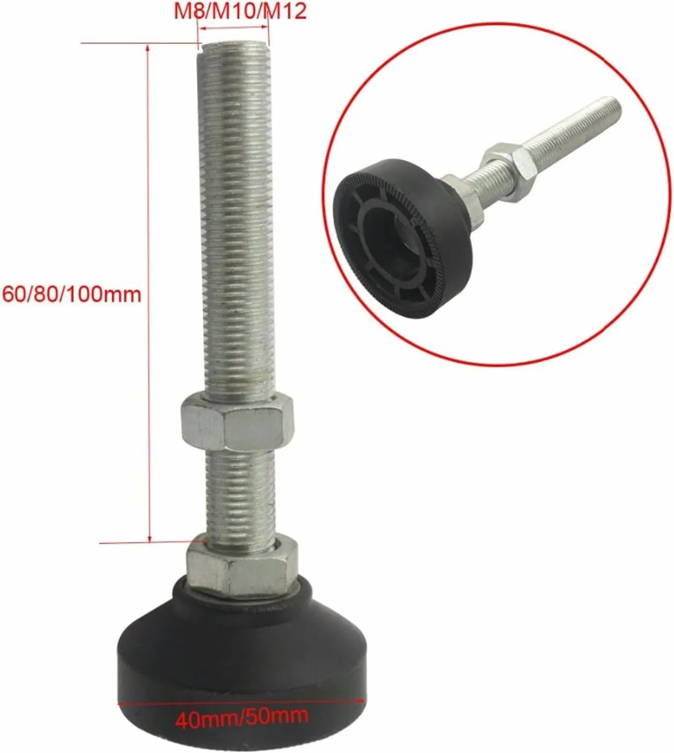 Adjustable Feet for Furniture,Table Leg Extenders,4pcs Adjustable Furniture Thread Leveling Feet,Nylon Base for Sofa,Cabinet,Workshops,Offices Foot Cups(40xM8x80mm)