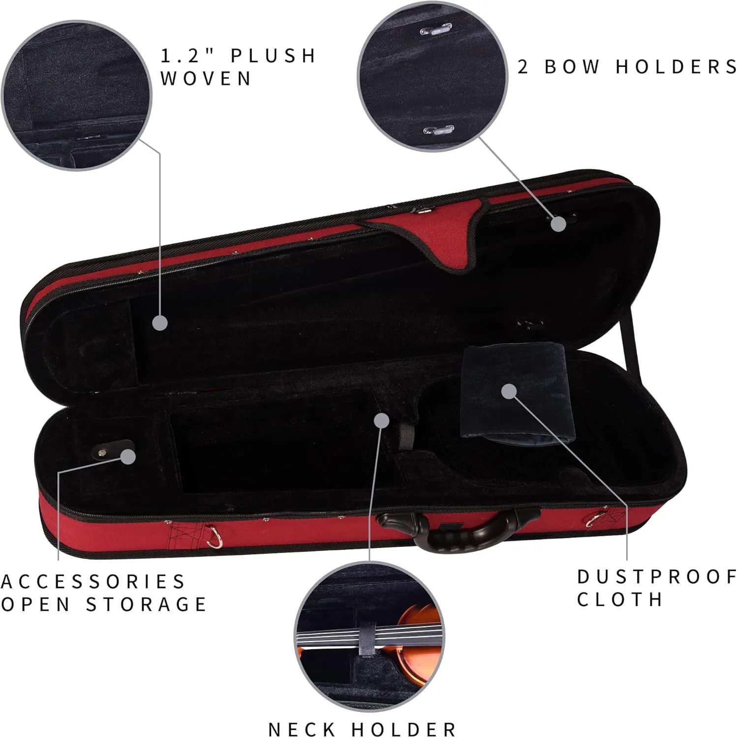 adm 4/4 Full Size Violin Hard Case Basic Professional Triangular Shape Backpack, Super Light Suspension (Wine Red)