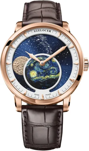 AGELOCER Men's Top Brand Blue Moon Phase Dress Automatic Mechanical Stainless Steel Fashion Luxury Watch