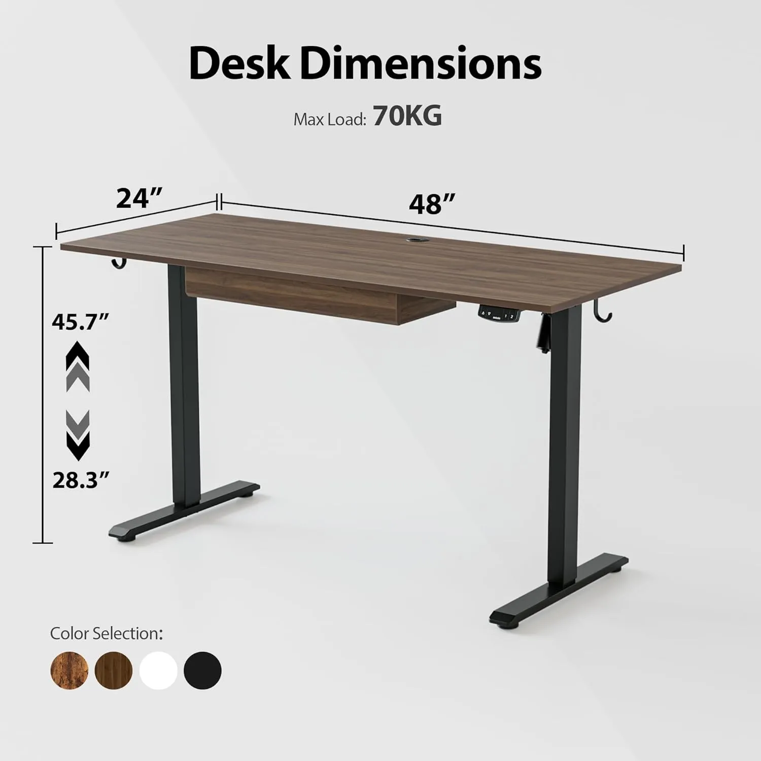 Agilestic Adjustable Height Electric Standing Desk with Storage Wooden Drawer, 48 x 24 Inches Stand Up Home Office Computer Gaming Table with Splice Board for Work Office Home, Dark Walnut