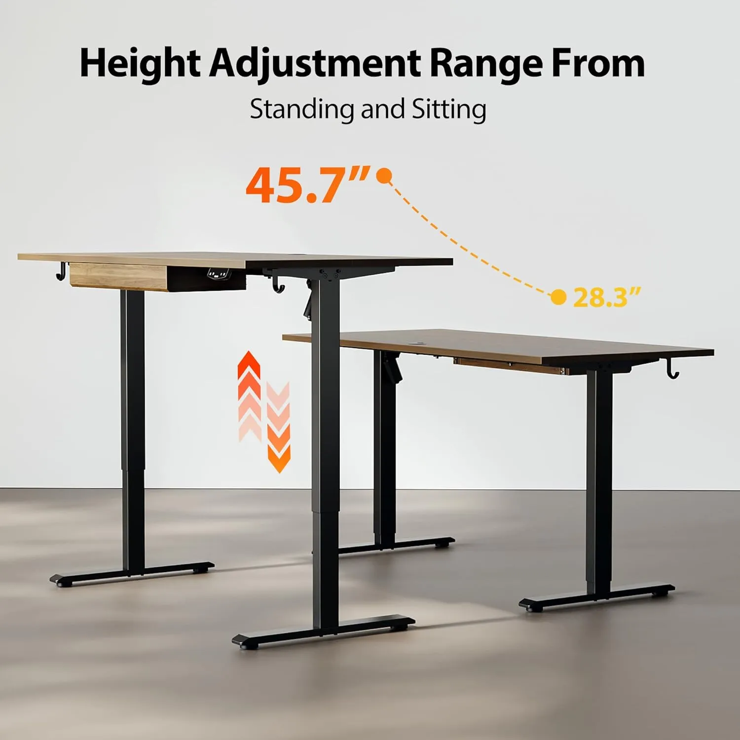 Agilestic Adjustable Height Electric Standing Desk with Storage Wooden Drawer, 48 x 24 Inches Stand Up Home Office Computer Gaming Table with Splice Board for Work Office Home, Dark Walnut
