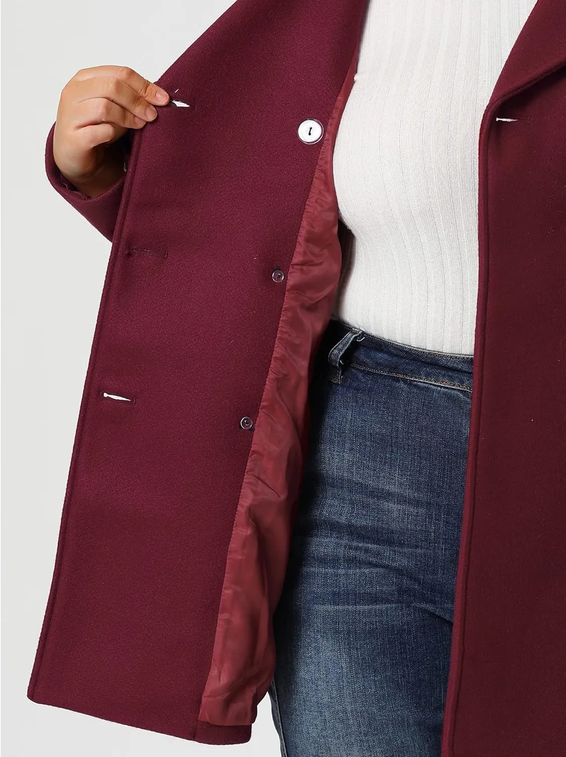 Agnes Orinda Women's Plus Size Notched Lapel Double Breasted Long Coat