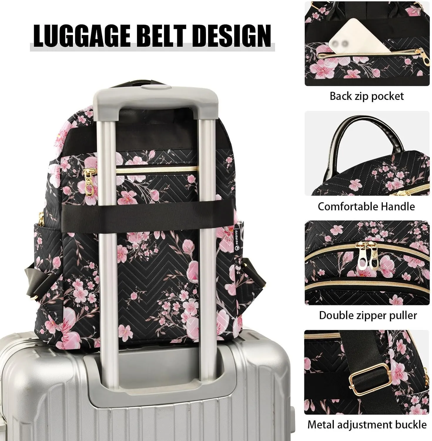 ALAZA Cherry Blossom Sakura Floral Small Backpack Purse for Women Travel Bag Fashion Daypack Back Pack Shoulder Bag