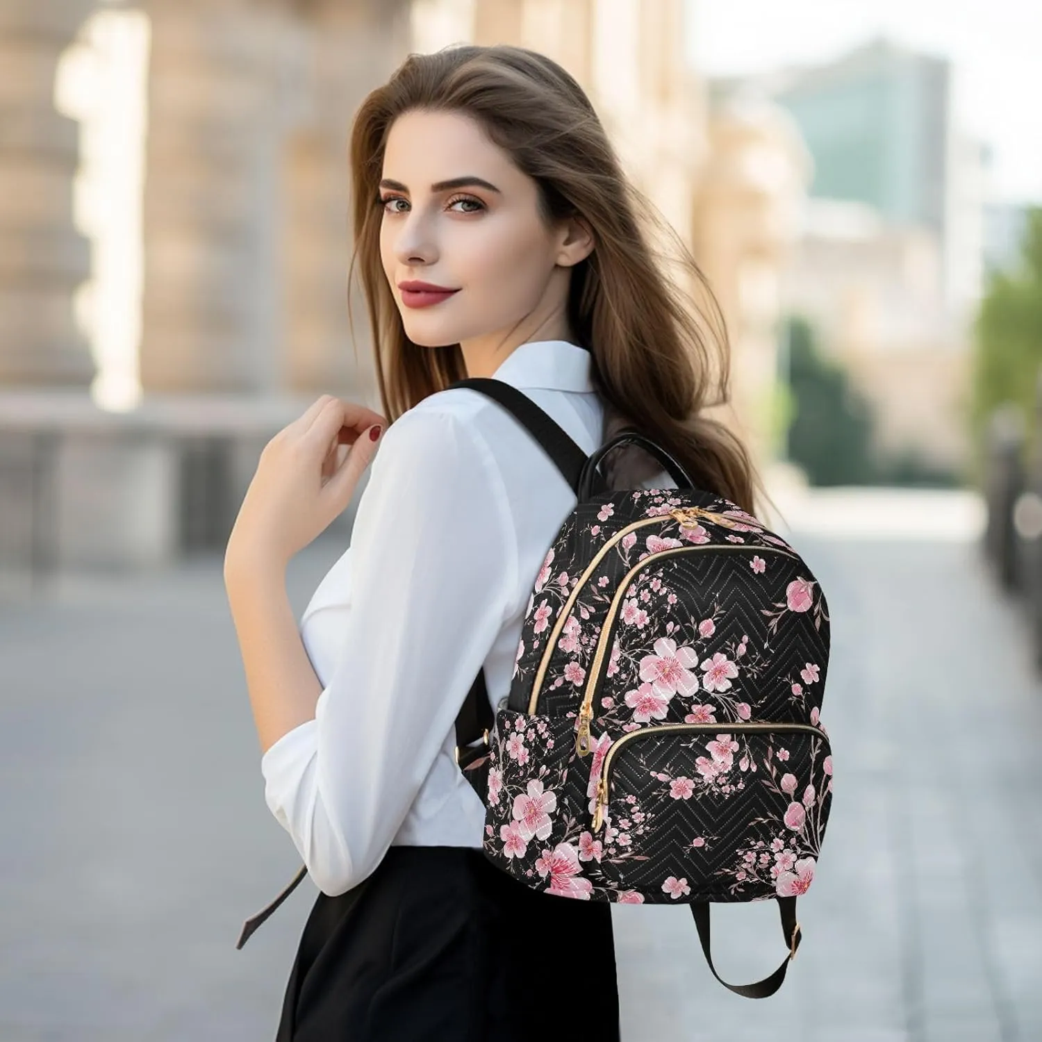 ALAZA Cherry Blossom Sakura Floral Small Backpack Purse for Women Travel Bag Fashion Daypack Back Pack Shoulder Bag