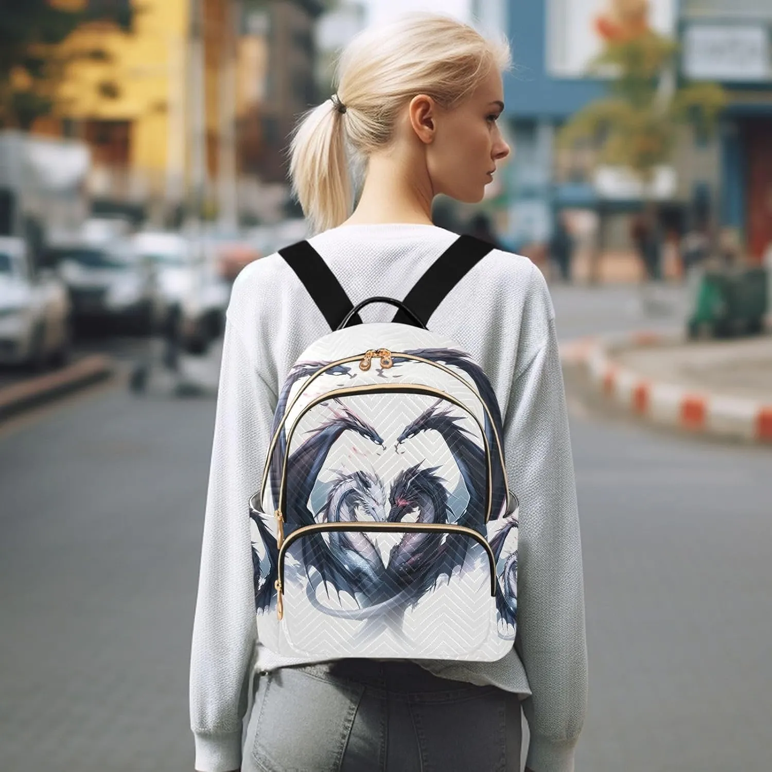 ALAZA Couple Of Dragons Small Backpack Purse for Women Travel Bag Fashion Daypack Back Pack Shoulder Bag