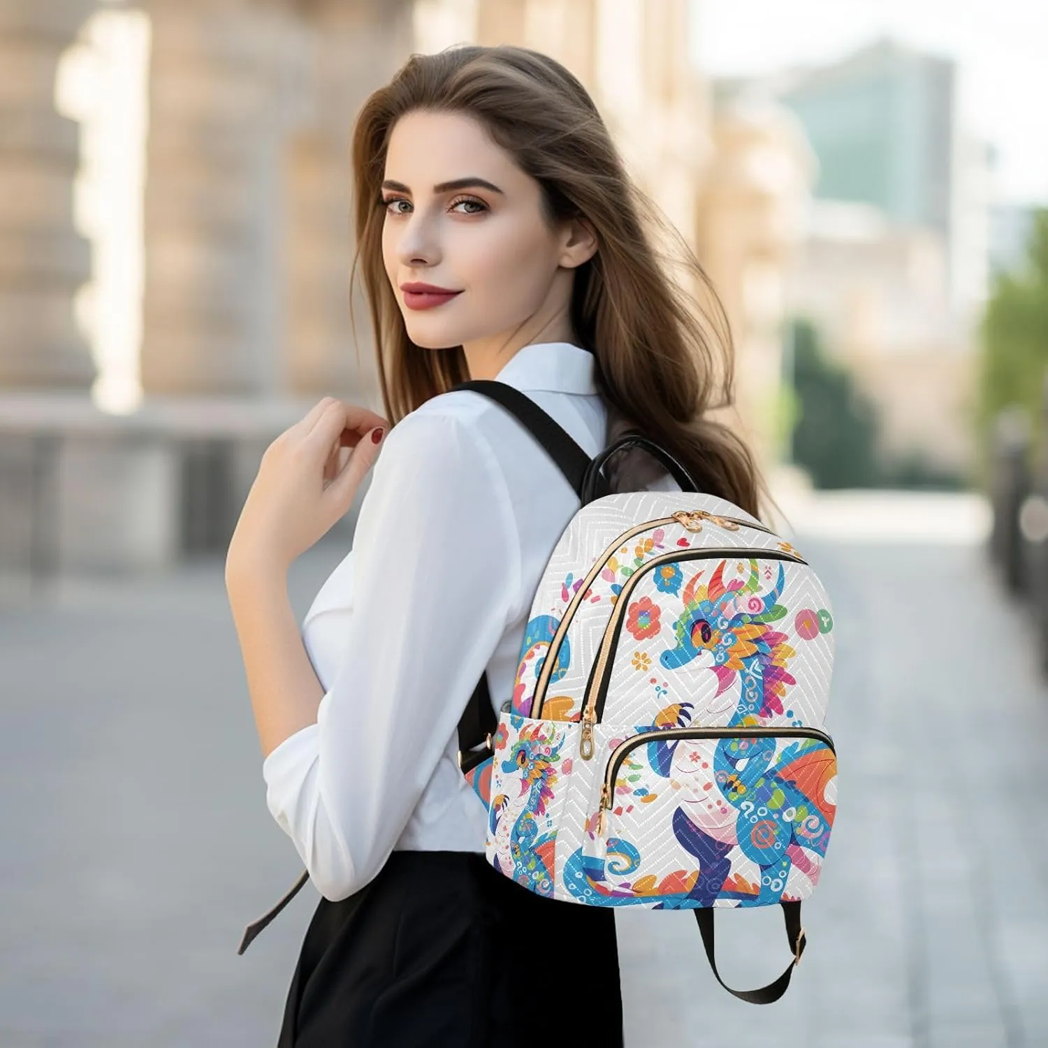 ALAZA Cute Dragon Cartoon Mini Backpack Purse for Women Travel Bag Fashion Daypack Back Pack Shoulder Bag