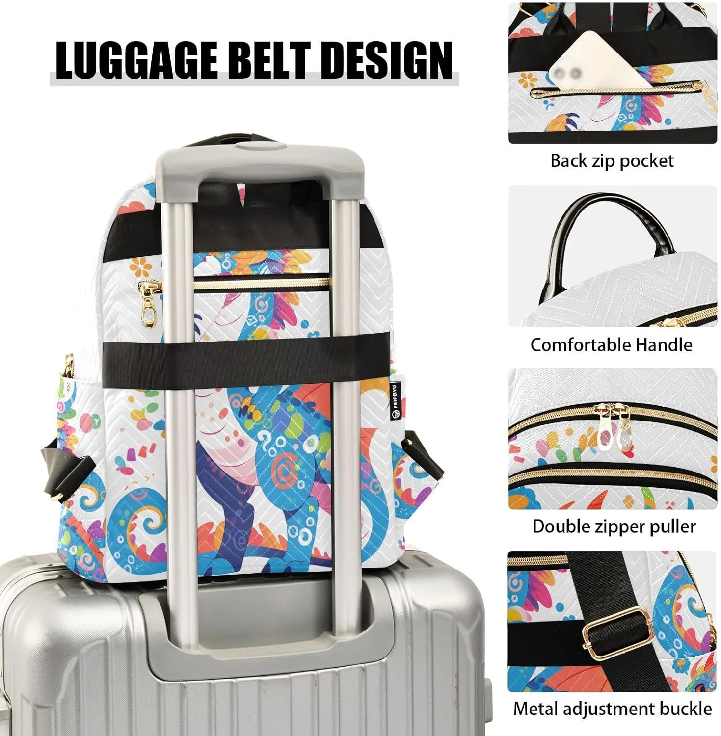 ALAZA Cute Dragon Cartoon Mini Backpack Purse for Women Travel Bag Fashion Daypack Back Pack Shoulder Bag