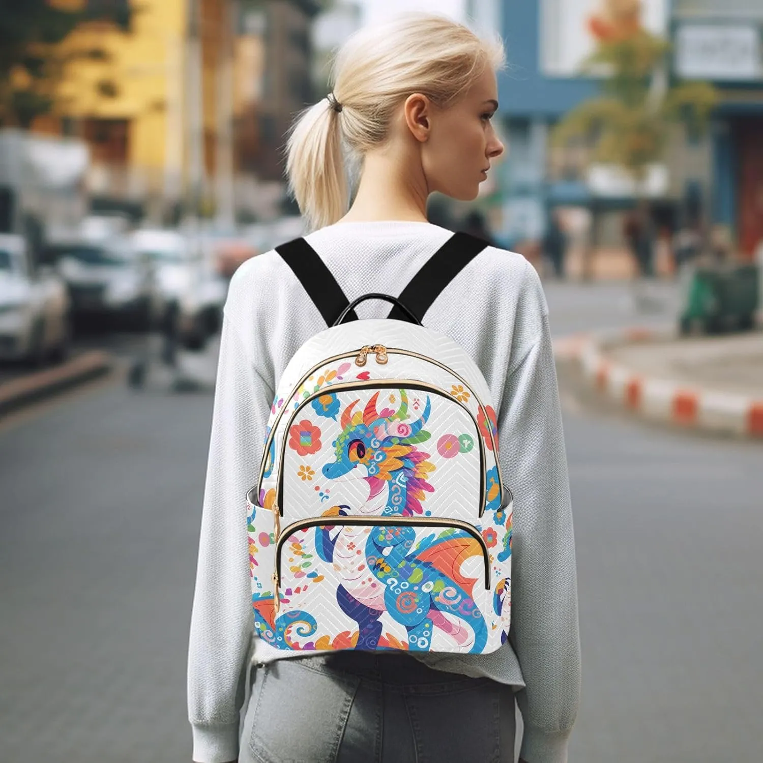 ALAZA Cute Dragon Cartoon Mini Backpack Purse for Women Travel Bag Fashion Daypack Back Pack Shoulder Bag