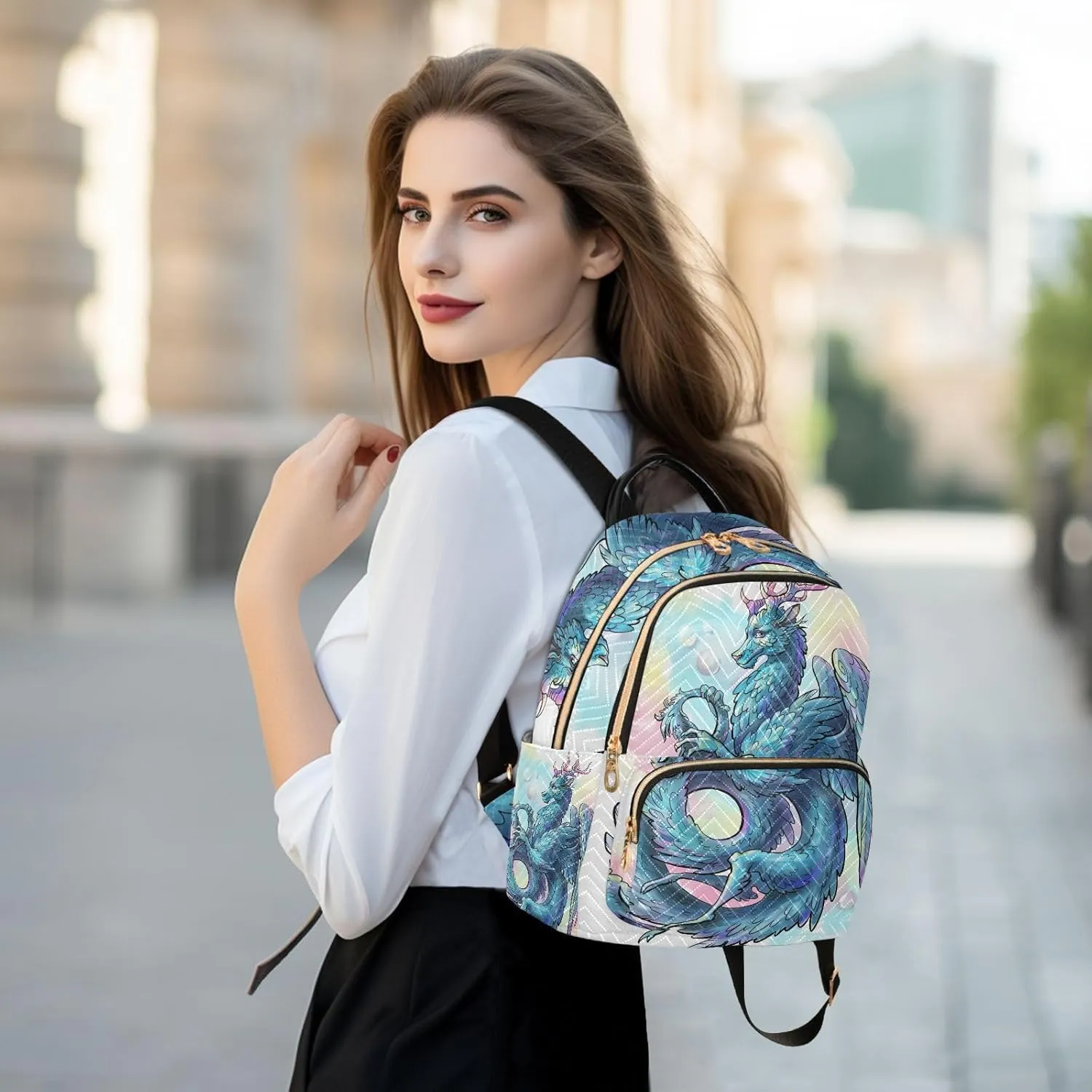 ALAZA Dragon Watercolor Anime Mini Backpack Purse for Women Travel Bag Fashion Daypack Back Pack Shoulder Bag