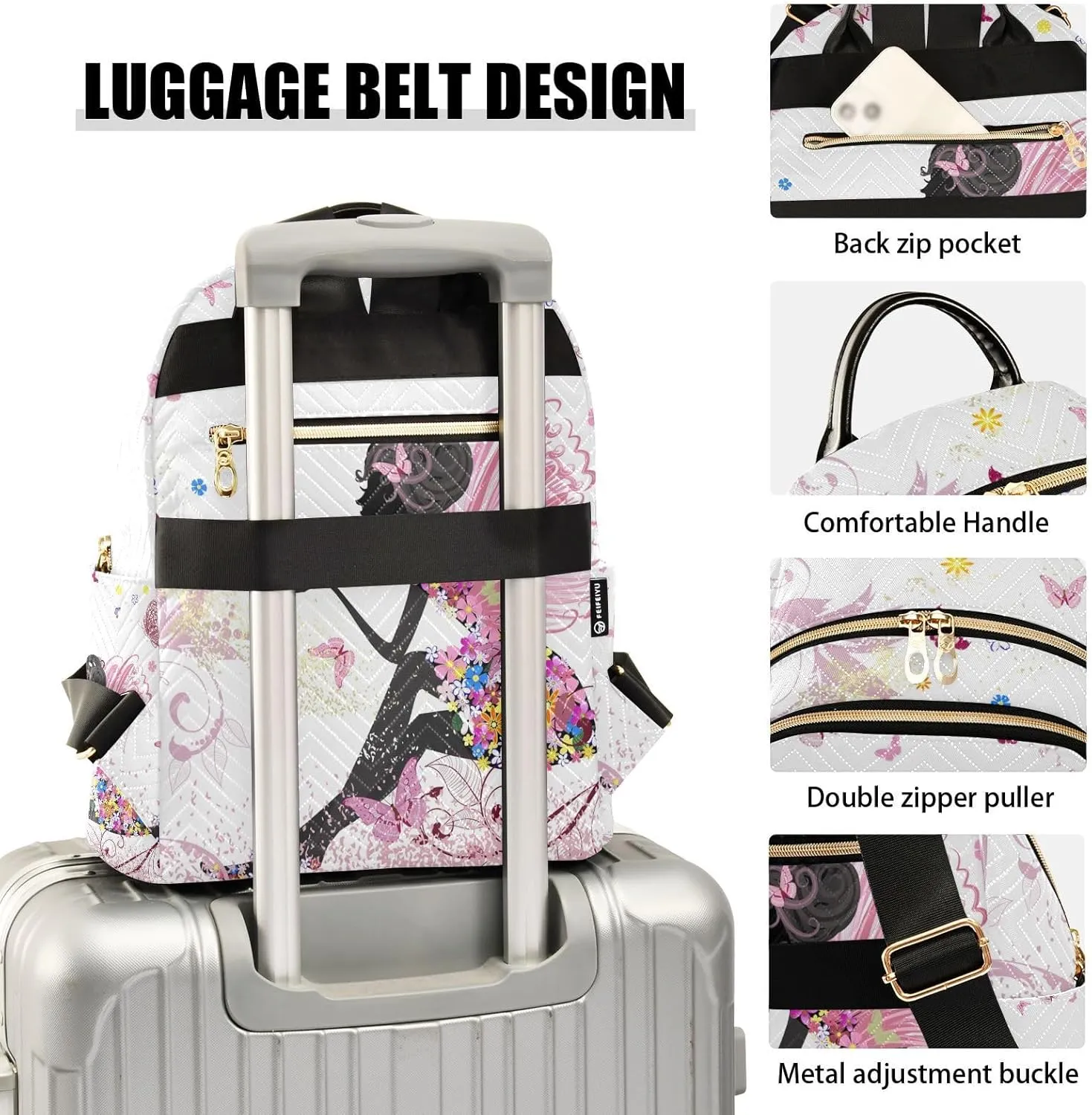 ALAZA Flower Fairy Pink Butterflies Small Backpack Purse for Women Travel Bag Fashion Daypack Back Pack Shoulder Bag